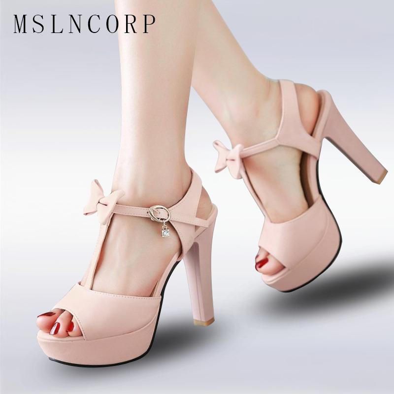 

Plus Size 34-43 Women Pumps Sandalias Butterfly-knot Platform Super High Heel Open Toe Sandals Thick Fashion Sexy, Black