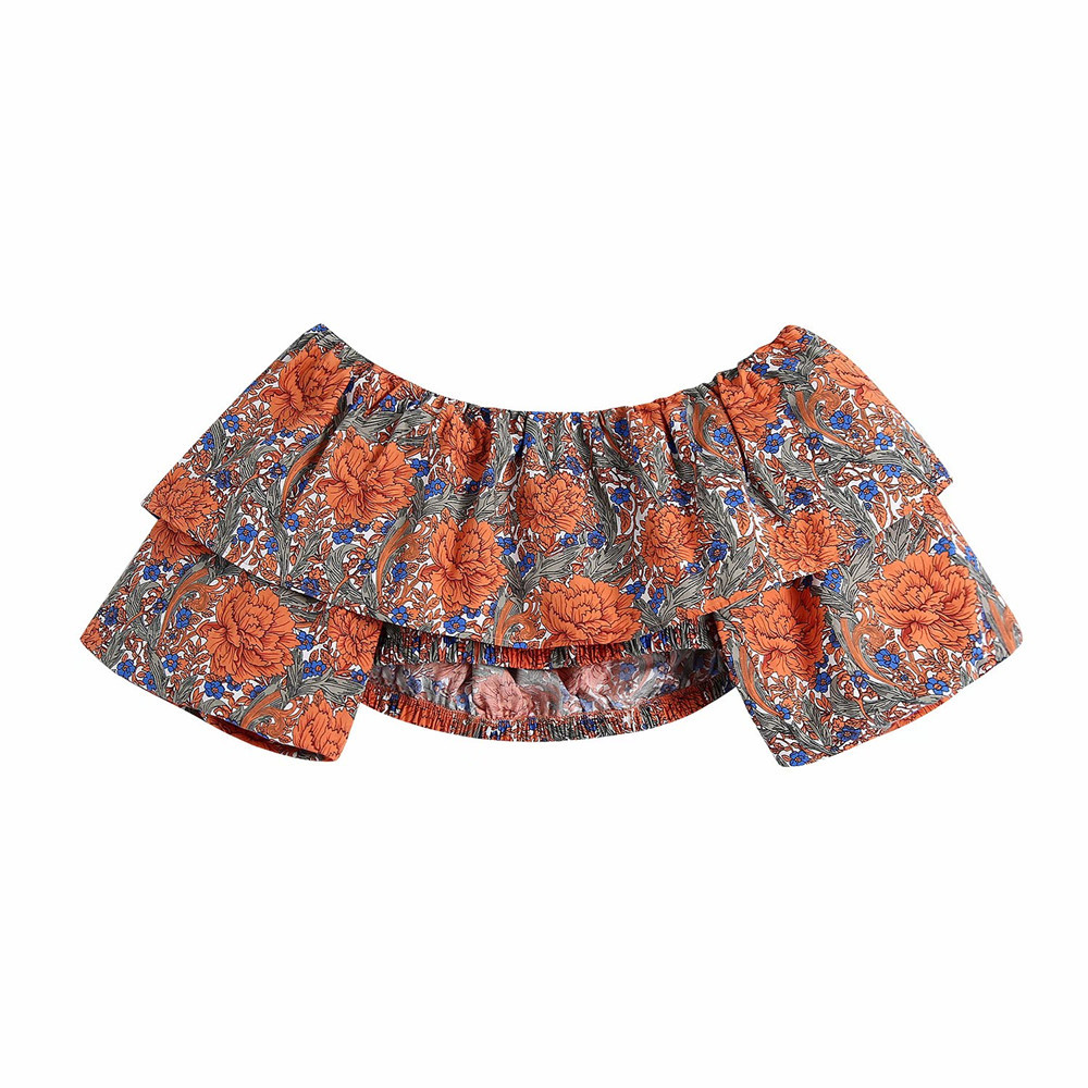 

Women's Blouses & Shirts 2021 za women's clothing collar of a fashion line printed close-fitting popelin short shirt, Picture color