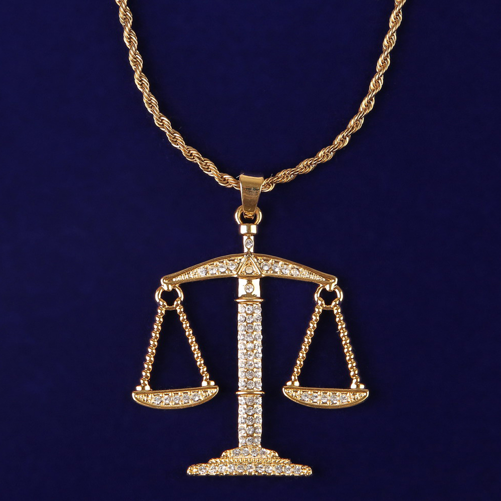 

Balance Scales Pendant Full Cubic Zircon Iced Out Men's Hip Hop Rock Jewelry Gold Silver Color