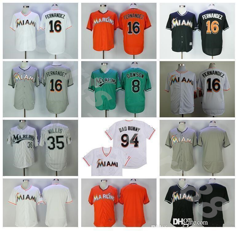 

Men Women kids Baseball Vintage 16 Jose Fernandez Jerseys Retire 94 Bad Bunny Jersey With Puerto Rican Flag 35 Dontrelle Willis Andre Dawson, Blue;black