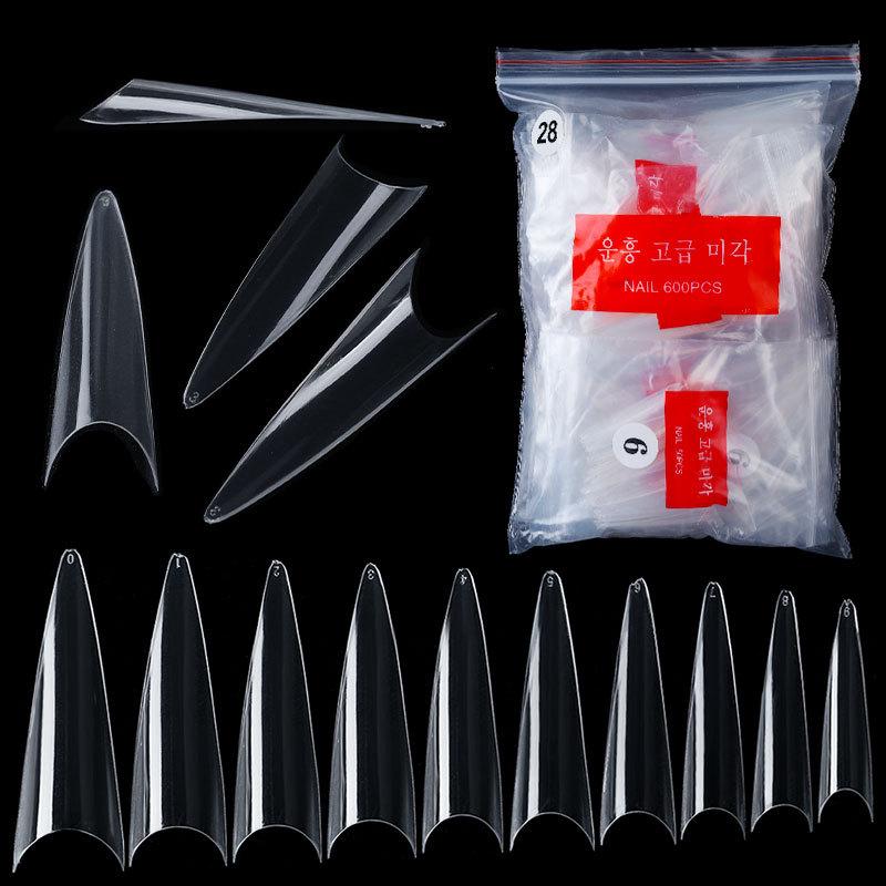 

False Nails 600 Pcs Artificial Fingernails Long Sharp-angled Acrylic Press On Nail Tips Design Manicure Accessory, Red;gold