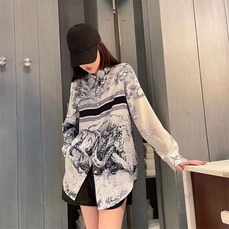 

Women' Blouses New Forest Animal Ink Printing Long Sleeve Casual Shirt Oversize Letter Show Thin Top Female Trend Top, Extra shipping cost