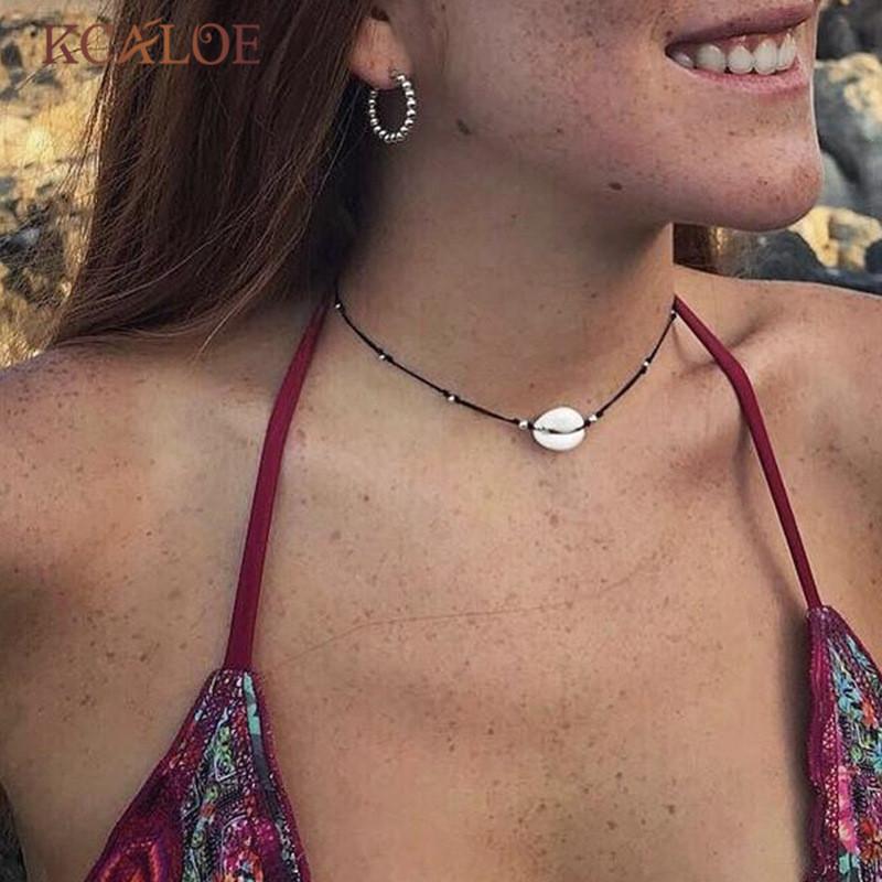 

Chokers KCALOE Natural Seashell Choker Necklace Collar Boho Adjustable Black Rope Chain Necklaces Bohemian Women Jewelry Beach Collana