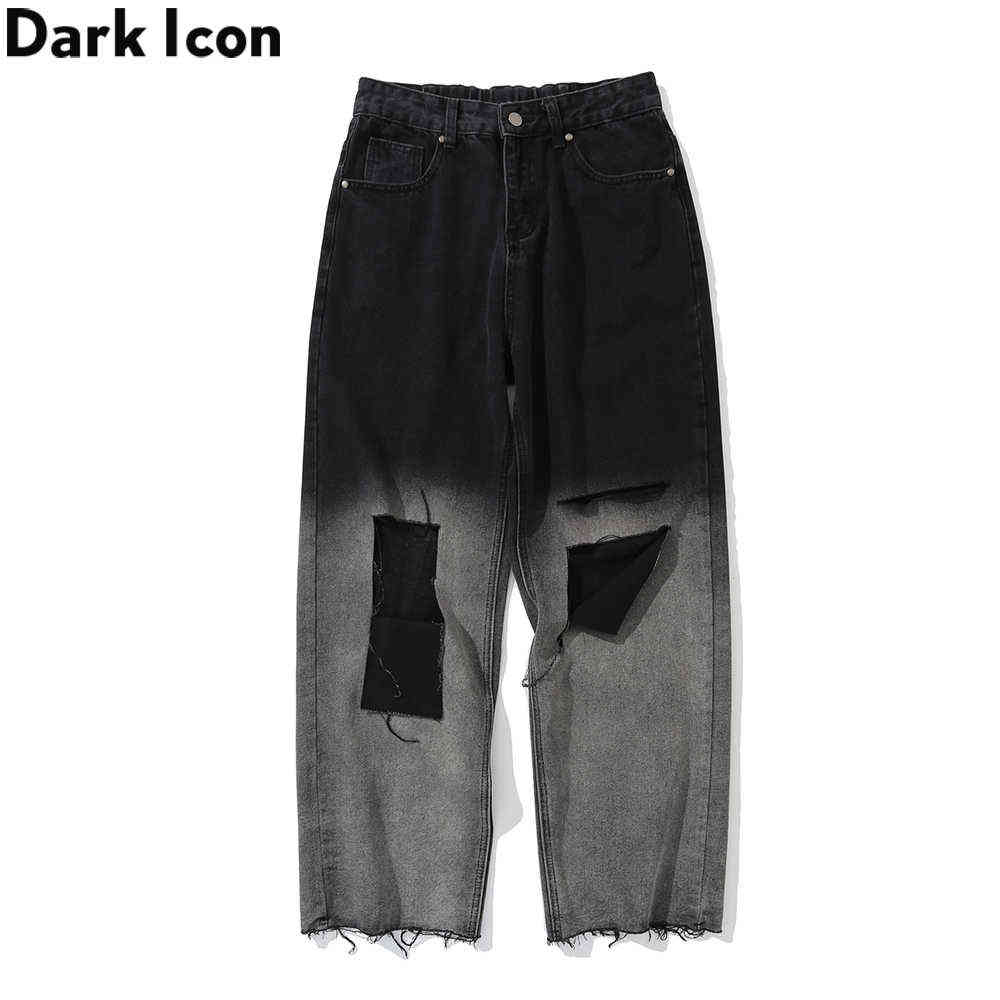 

Gradient Unlock Hemline Denim Pants Men Loose Men's Jeans 210603, Black