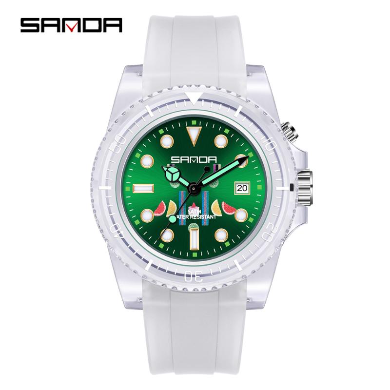 

Wristwatches SANDA Brand Dual Display Calendar Women Sport Quartz Watch Fashion Casual Electronic Wristwatch Transparent Style Student Clock, White