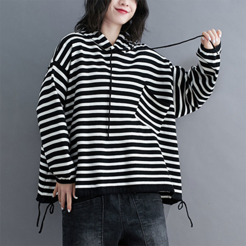 

Women's Hoodies & Sweatshirts Autumn Korea Fashion Women Long Sleeve Loose Pullovers Hoodie Cotton Knitted Casual Striped Hooded Big Size S11 YGZB, Beige