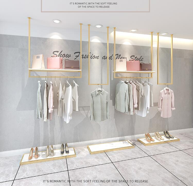 

Hangers & Racks Clothing Store Hanger Display Women's Dresses Wedding Dress Shelves Ceiling Hanging Clothes Rack Gold