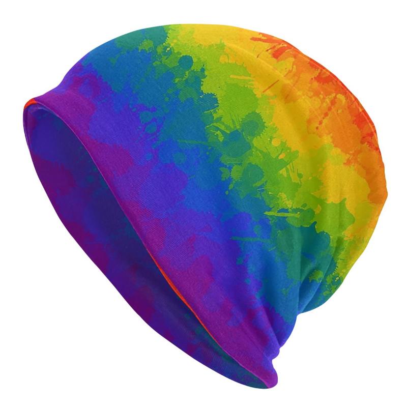 

Berets Rainbow Pride Paint Bonnet Hats Knitted Hat Hip Hop Outdoor Skullies Beanies LGBT Men's Women's Warm Multifunction Cap, Black