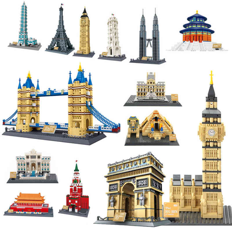 

World's Famous Architecture Urban Street View Louvre Pyramid Big Ben of London Building Blocks Construction Bricks Kids Toy Gift 1008