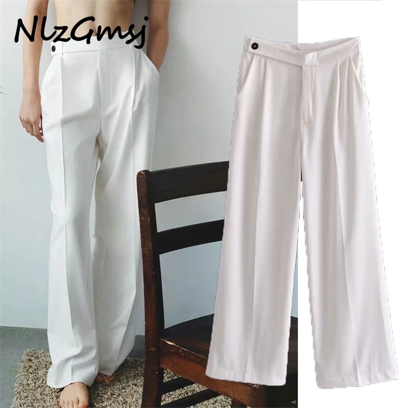 

Pant Women Spring White Plus Size High Waist Wide Leg Pants Woman Elegant Work Trousers Female Casual 04 210628, As picture