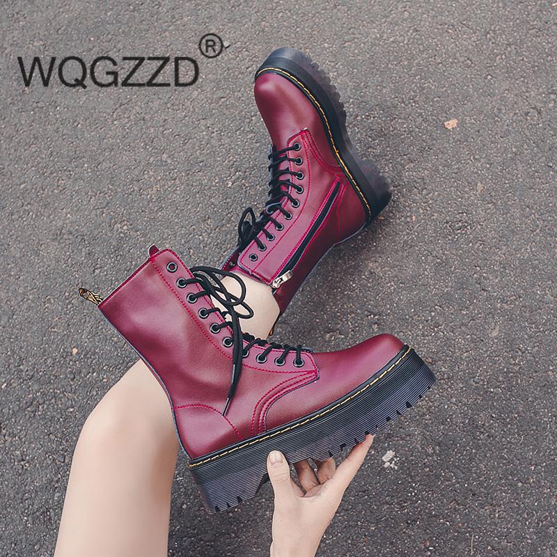 Boots Winter Women's Zipper Pu Leather Women Platform Motorycle Casual Ladies Shoes Woman