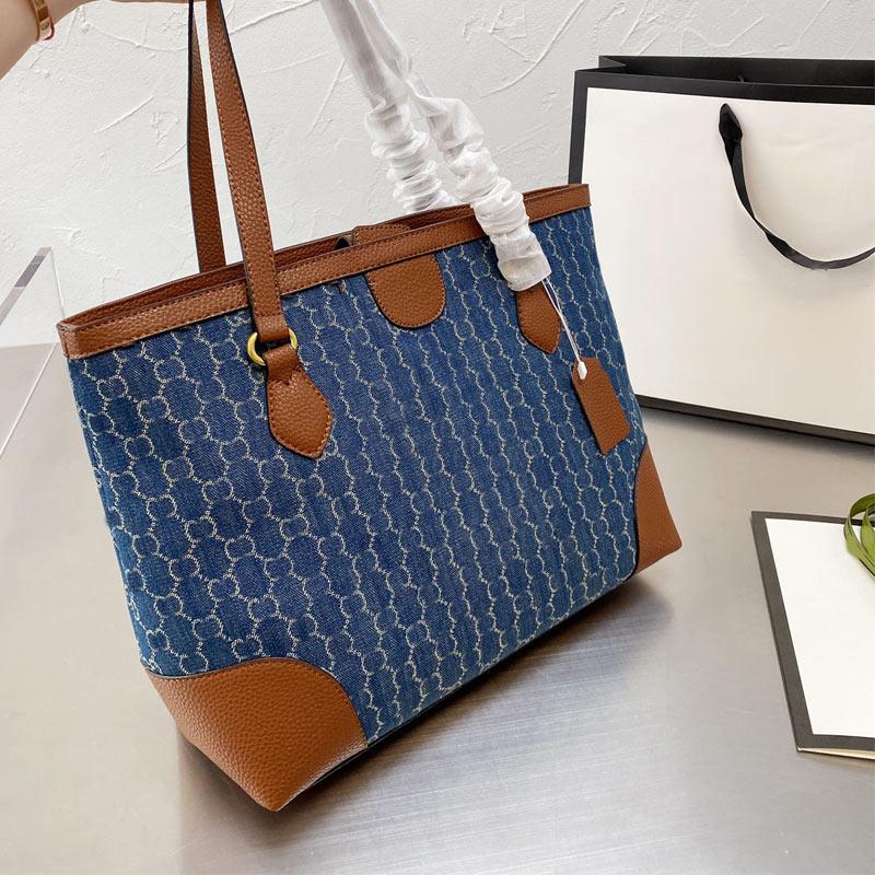 

Large Capacity Totes Denim Jeans Shopper Bag Women Handbag Fashion Letter Old Flower Shoulder Bags High Quality