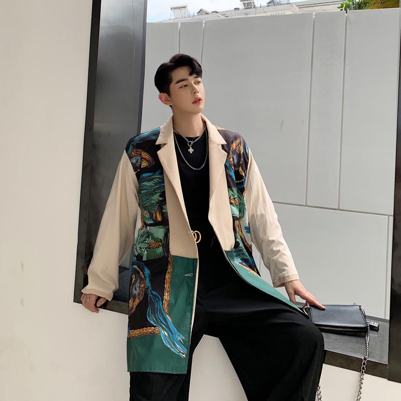 

Men's Suits & Blazers The Latest Design Reversible Mens Blazer Jacket Oversize Men Club Flower Singer Outfit Designer Llong Cloak, Beige