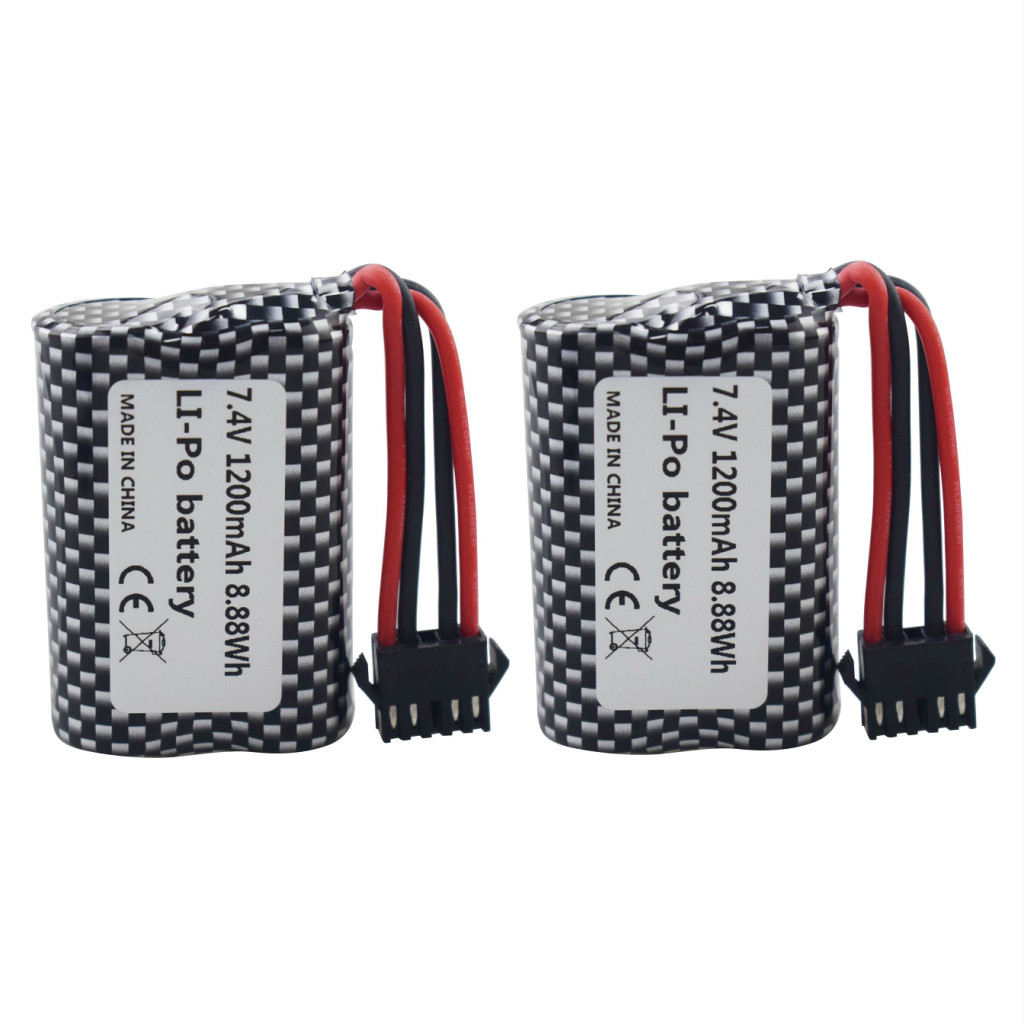 

2PCS 7.4V 1200mAh Lithium Battery For R208 R308 2008 RC Boat Battery, High Speed Speedboat, Ship Model Accessories, Black