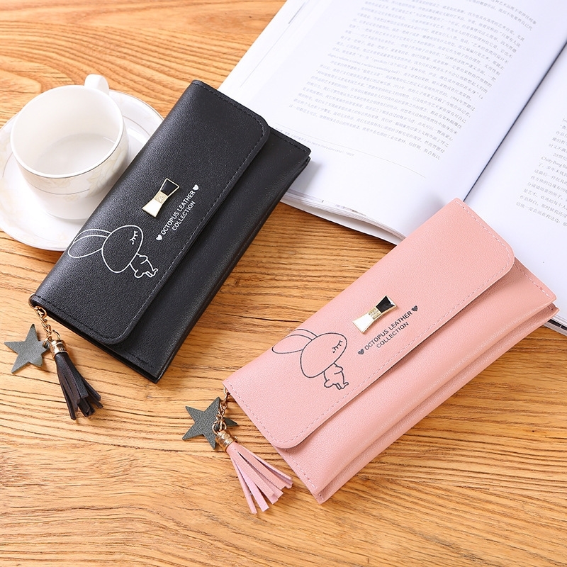 

Long small 2020 new spring Korean cute creative rabbit women's wallet, Black