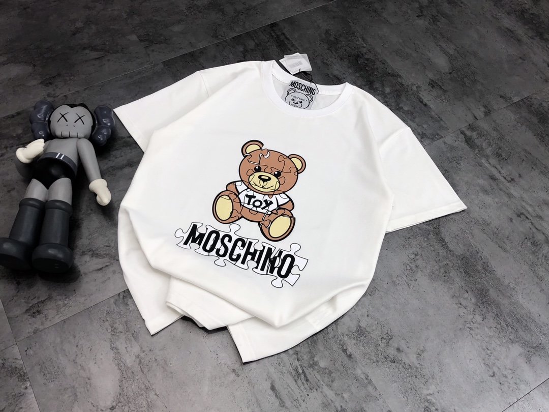 

21fw Men's Tees & Polos T-Shirts Fashionable MÃ²schÃ¬nÃ² Simplicity designers women tee top quality chest Jigsaw bear print, White;black