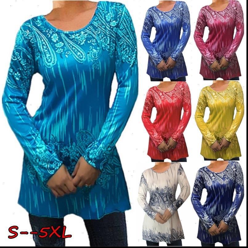 

Women Shirt Blouse Spring Autumn Tops Plus Size 4XL 5XL Casual Tunic O Neck Print Shirts Fashion Womens Long Sleeve, White