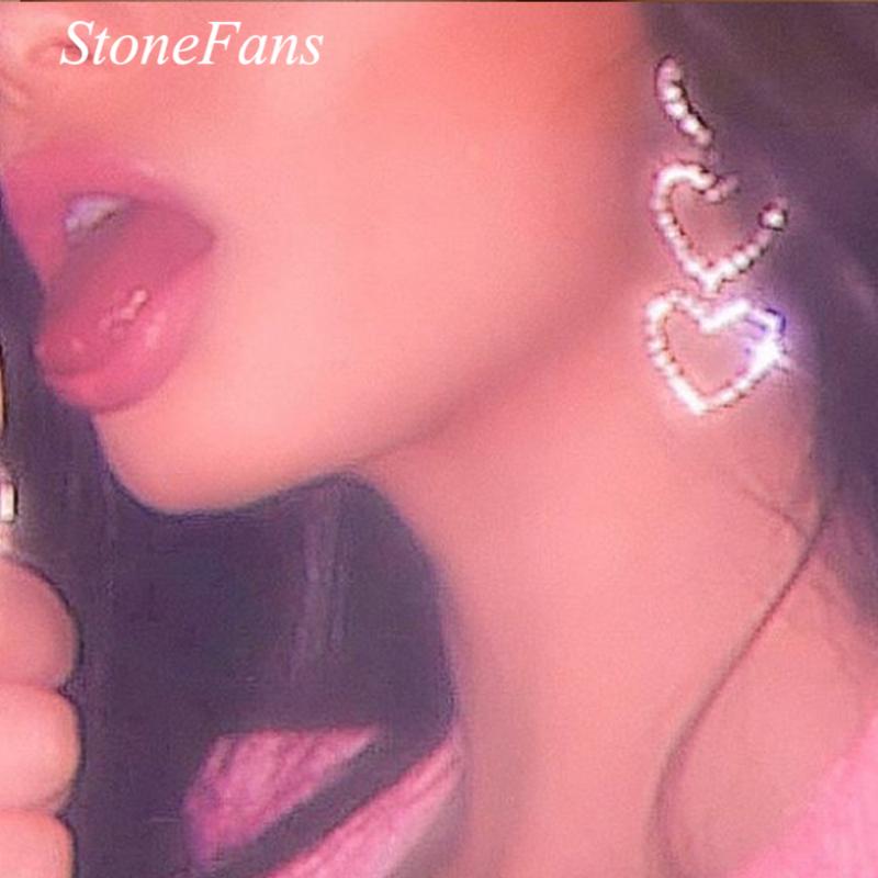 

Dangle & Chandelier Stonefans Aesthetic Piercing Heart Earrings For Women 2021 Rhinestone Designer Christmas Luxury Earring Jewelry Gifts, Silver