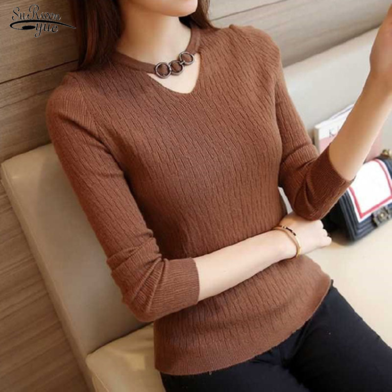 

Solid Women Sweaters Autumn and Winter Long Sleeve Knitted Sweater Thin Korean Pullover Slim Office Lady Clothes 10609 210521, Apricot