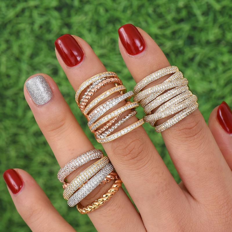 

Wedding Rings Blachette Design Luxury Magnificent Statement Jewelry Women Engagement Dubai Punk Bridal Top Quality Zircon Finger Ring, Slivery;golden