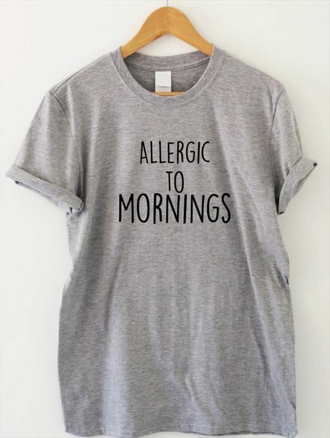 

allergic to mornings letters mens men t shirts print tshirts cotton funny for lady tee hipster gray z 236, White;black