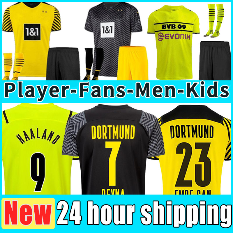 

Fan Player Borussia 21 22 dortmund soccer jersey 2021 2022 fourth HAALAND REUS football shirts BRANDT Home away men + kids kit full set socks fans version kits third, Away+patch