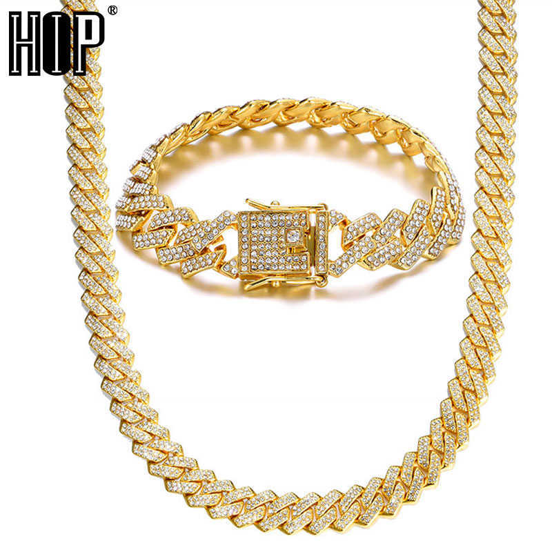 

Hip Hop AAA+ 13.5MM Prong Cuban Chain 2 Row Iced Out Bling Rhinestone Zircon Paved Necklaces Bracelets Men Women Jewelry