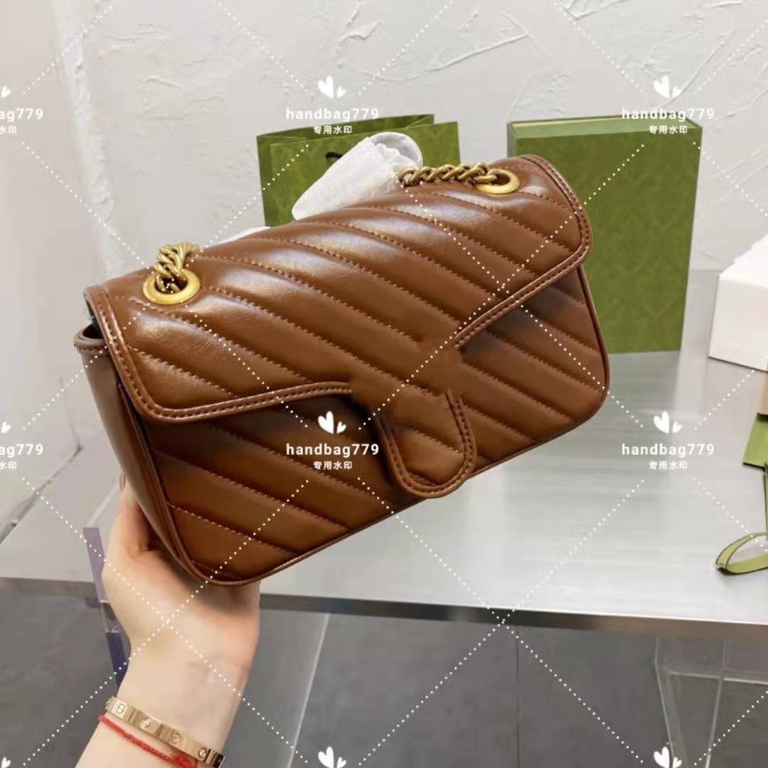 

Senior ladies diagonal cross bags classic caramel color double letter metal button wavy seams decorative real leather body simple fashion handbag 26cm, Customize