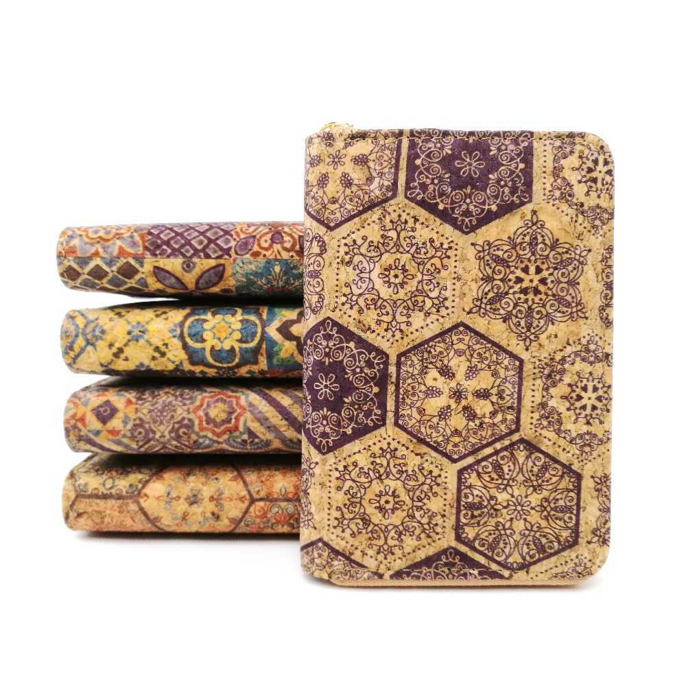 

New Arrival Portugal Tile Natural Short Cork Wallet for Women Small Wood Card Holder X0728, Red;black