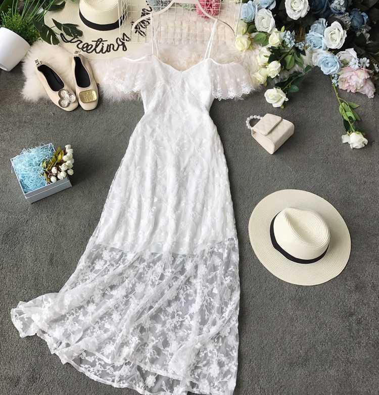 

Sexy Hollow Lace Dres Slim V-neck Bodycon White Party Summer Elegant Ladies Flora Wrap es Vertidos Mujer 210602