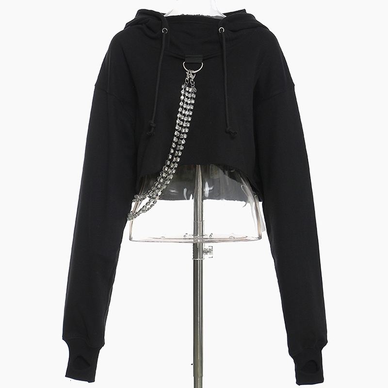 Casual Dresses Women Crop Hoodies Diamonds Chain Thick Pullover Hooded Sweatshirt Tracksuit High Street 2021 WJFJ-image-702435172