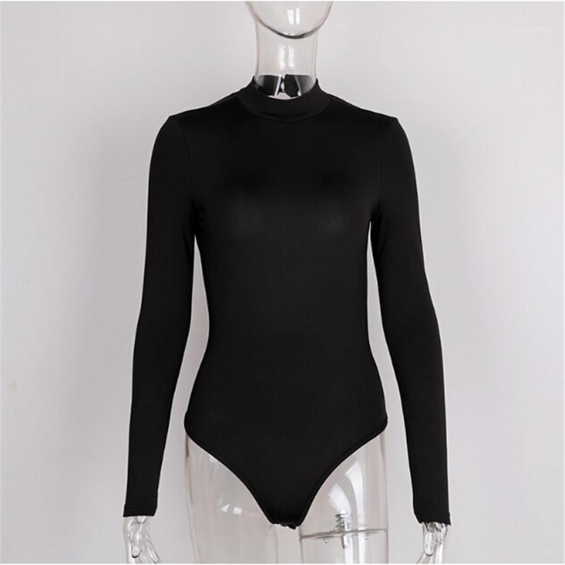 

Trendy Women Clothes Long Sleeve Solid Turtle Neck Casual Autumn Bodysuits Backless Polyester Slim Jumpsuits One Pieces Women' & Rompers, Black