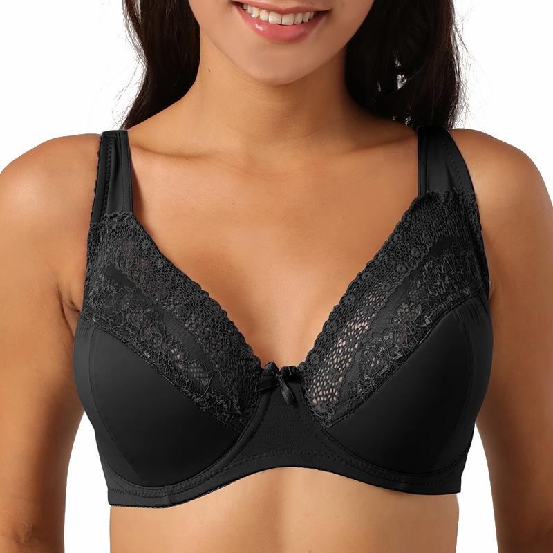 

Lace Bras For Women Plus Size Push Up Bralette Comfortable Underwired Sexy Lingerie 38 40 42 44 46 48 50 52 D DD E F G Cup, Gray green