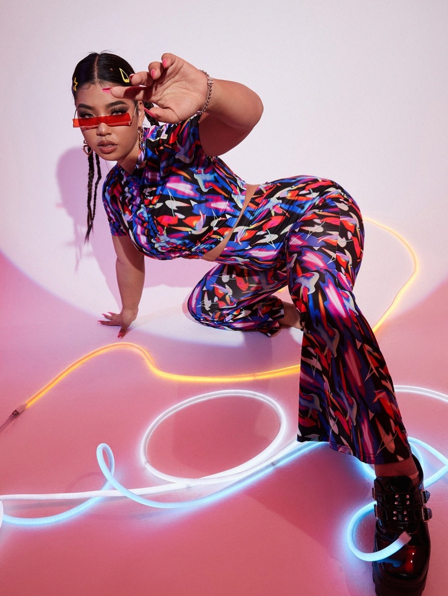 plus Allover Print Flare Leg Pants W7k9#-image-756005972