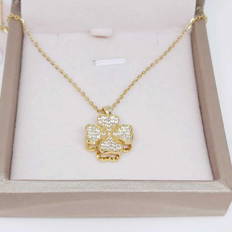 Lucky Clover Necklace with Four Leaves, Gold-plated Titanium Heart Pendant, Lucky Necklace for Women and Girls, Gifts-image-747301600