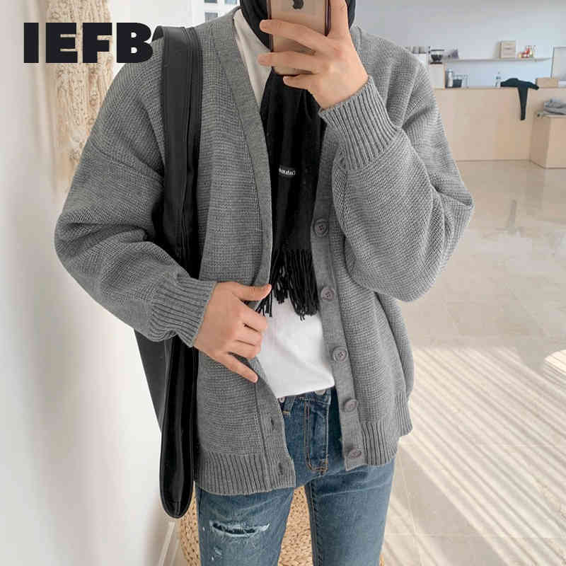

IEFB Korean cardigan kintted sweater for men trend single breasted kintted tops Spring Autumn vintage kintwear coat 9Y4542 210524, Gray