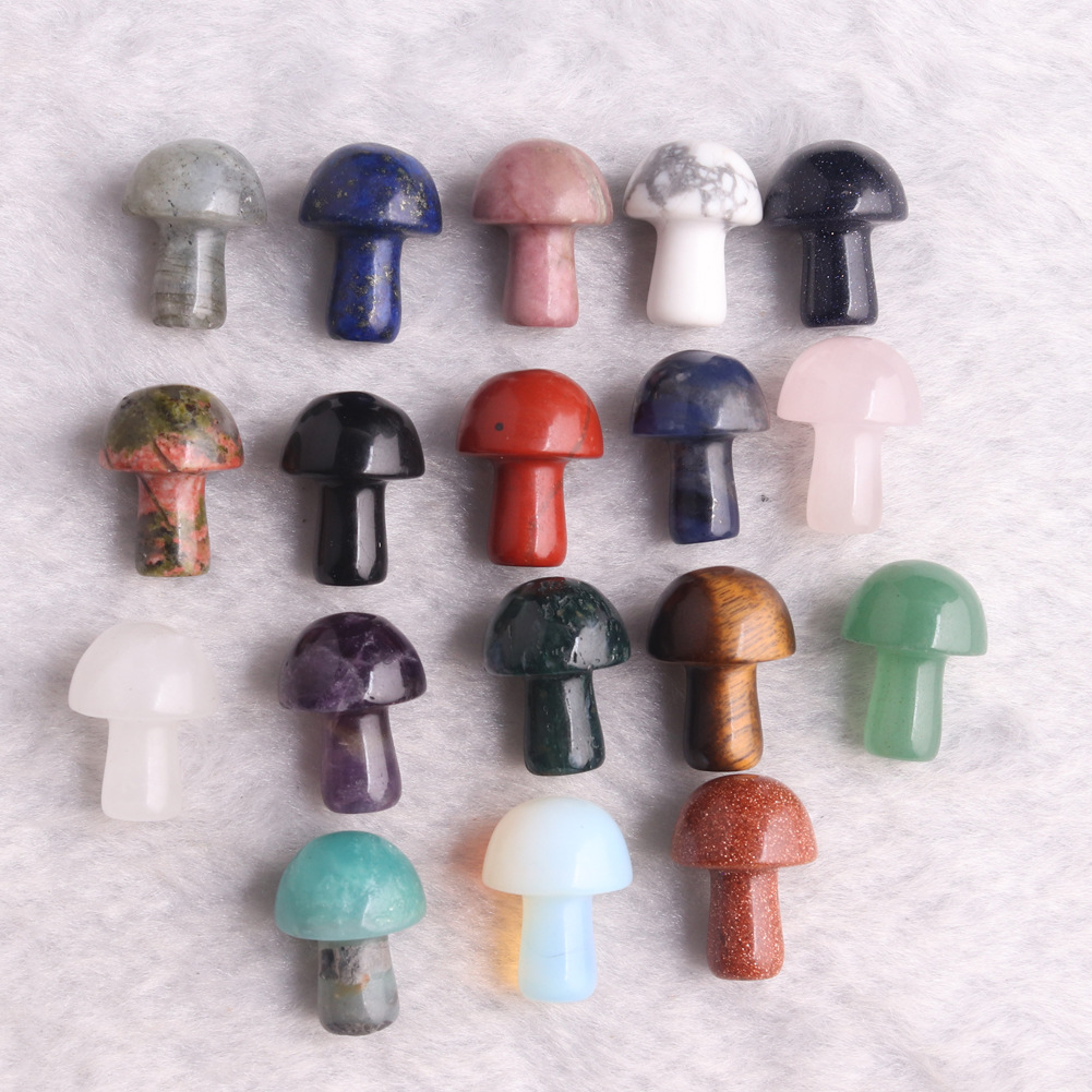 

Mini Mushroom Statue Natural Stone Carved Decoration Rose Quartz Healing Crystal Gift Room Ornament Fish Tank Decor