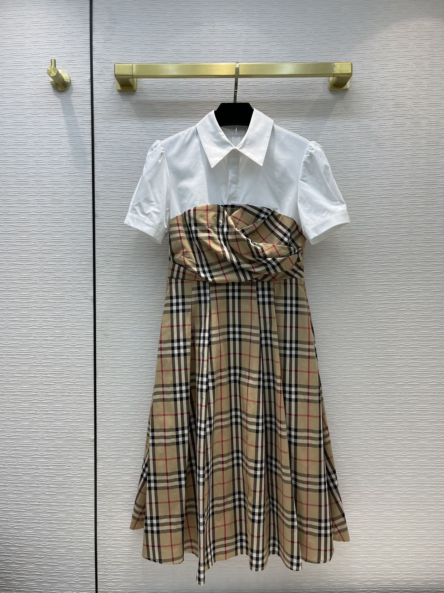 

Milan Runway dresses 2021 Summer Autumn Lapel Neck Short Long Plaid Print Designer Dress Brand Same Style Women's Clothing 0627-6, Black