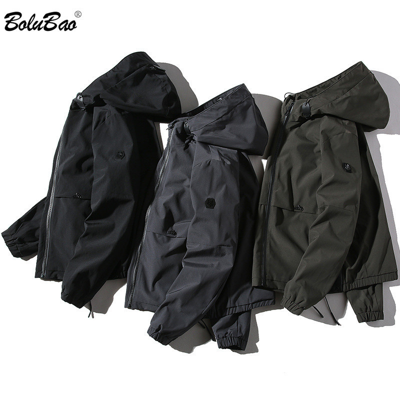 

BOLUBAO Men Hooded Jacket Casual Brand Mens Jackets Fashion Solid Color Hooded Jacket Male Coats 210518, Black
