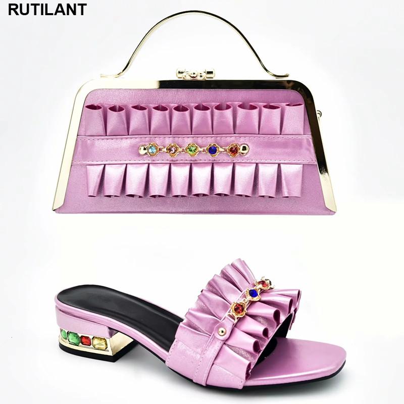 

Dress Shoes Latest Italian With Matching Bags 2021 Luxury Women Designers And Bag Sets For Ladies Sandals Heels, Pink only shoes