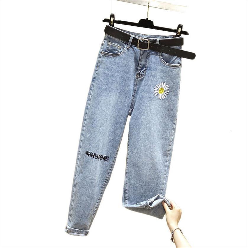 

loose high waist women jeans wide leg ankle length denim pants spring autumn female harem trousers size 4xl 5xl, Blue