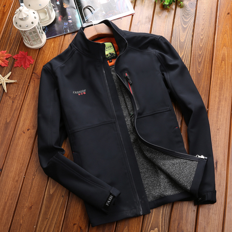 

Spring Jacket Thin Youth Casual Jacket Fleece Jacket Men Windbreaker Top, Black