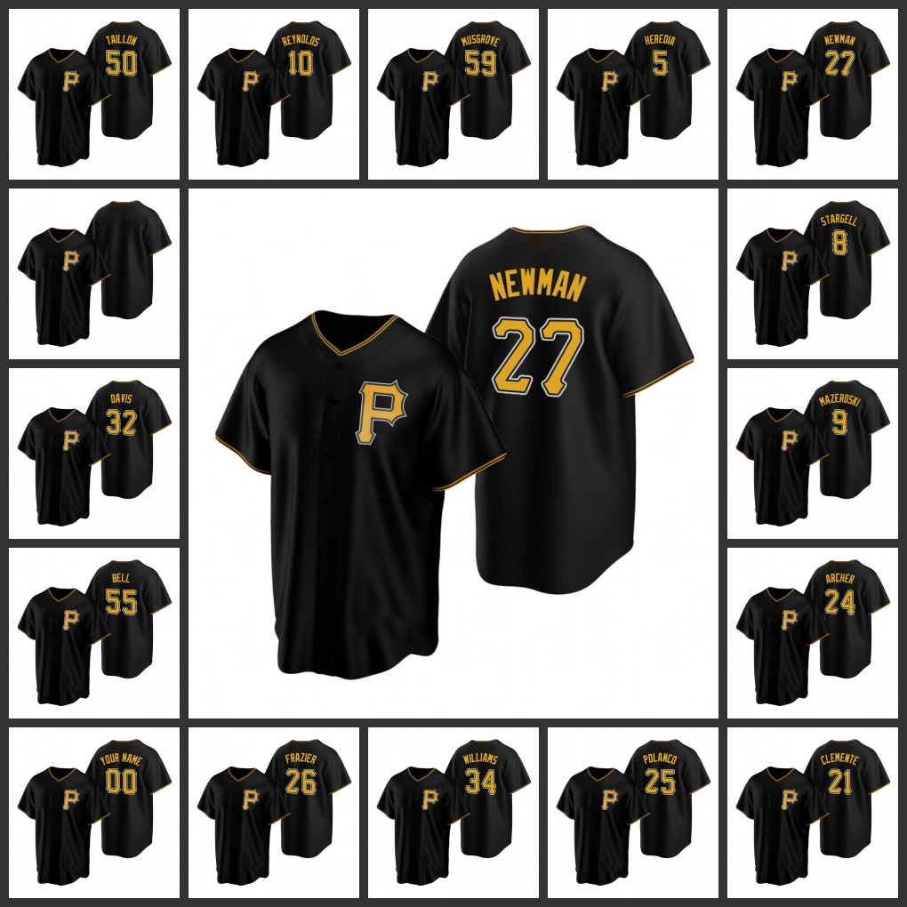 Pittsburgh's Pirates Men Women Youth #5 Guillermo Heredia 21 Roberto Clemente 55 Josh Bell 24 Chris Archer Custom Black Alternate Jersey