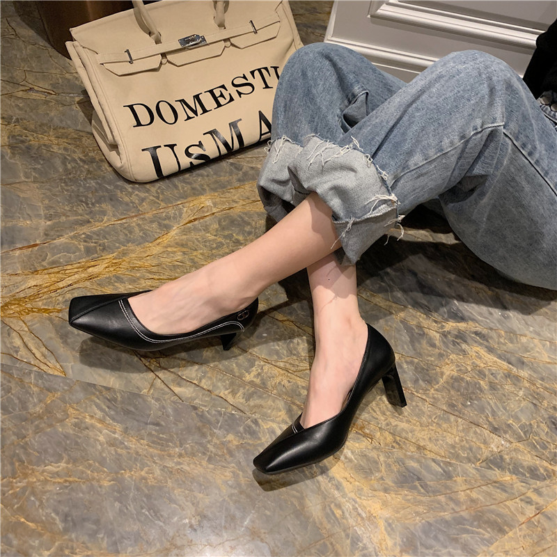 

Dress Shoes 2021 Women High Heels Pumps Shallow Design Slip On Fashion Mules Office Lazy Ladies Casual Autumn NQ45, Black