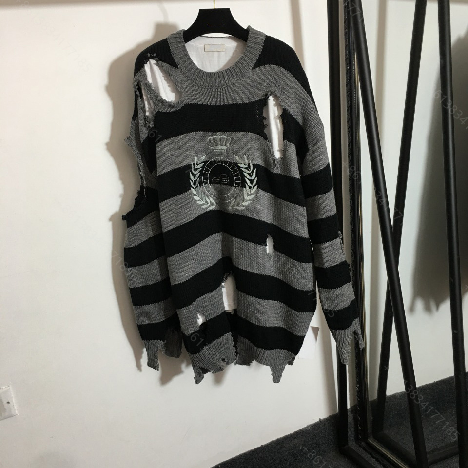 

Designer women sweater dress girls casual midi dresses irregular hole fashion hoodie sweaters embroidered logo loose round neck pullover wholesale Baleaga clothe