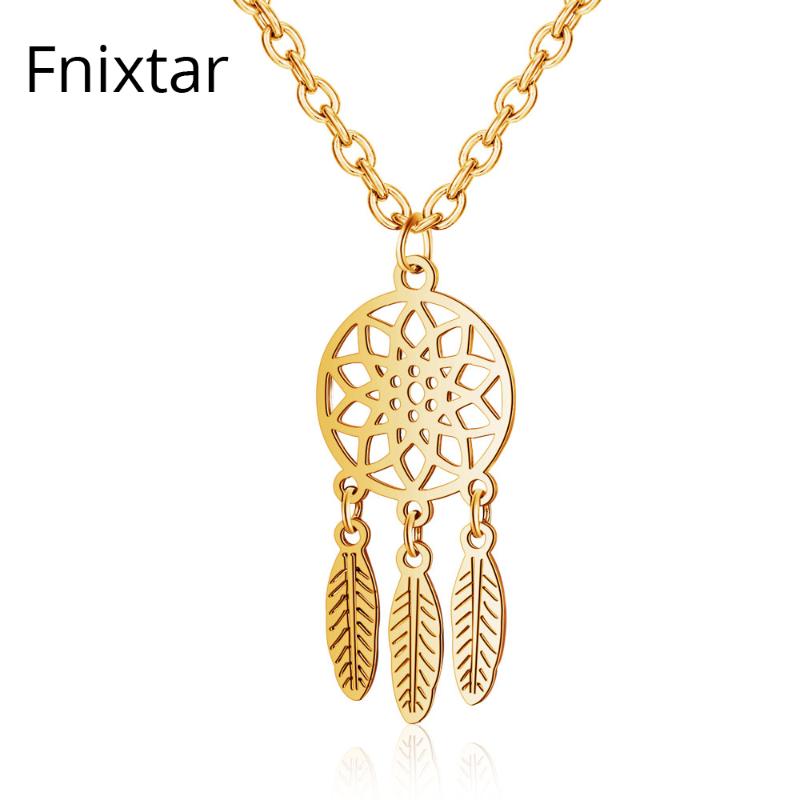 

Pendant Necklaces Fnixtar Never Fade Stainless Steel Dreamcatcher Charms Pendants For Women Gold Color Feather Animal 5pcs/lot