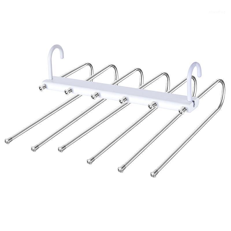 

Hangers & Racks Closet Towels Storage Trouser Hanger Stainless Steel U-shaped Pole Extendable Foldable Space Saving Durable 6 In 1 Clothes