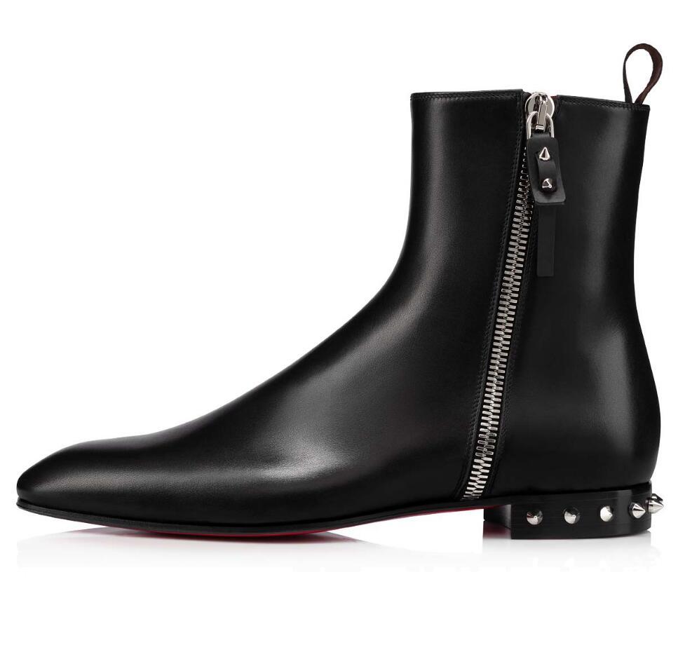 

Dress Shoe Winter Brands Roadirik Ankle Boot Black Calfskin Leather Red Bottom Shoes Men's Booties Luxury Designer Booty Famous Party Wedding