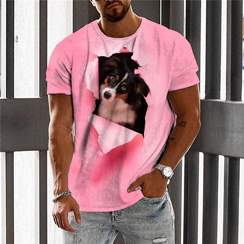Men's Unisex T shirt 3D Print Dog Graphic Prints Crew Neck Street Daily Print Short Sleeve Tops Casual Designer Big and Tall Sports Light Pink