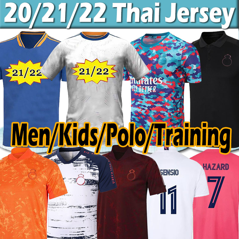 

21/22 Real Madrid soccer jerseys SERGIO RAMOS HAZARD BENZEMA 2021 2022 ASENSIO MODRIC MARCELO jersey men kids kits football shirt polo training uniforms Thai, Huangma home player